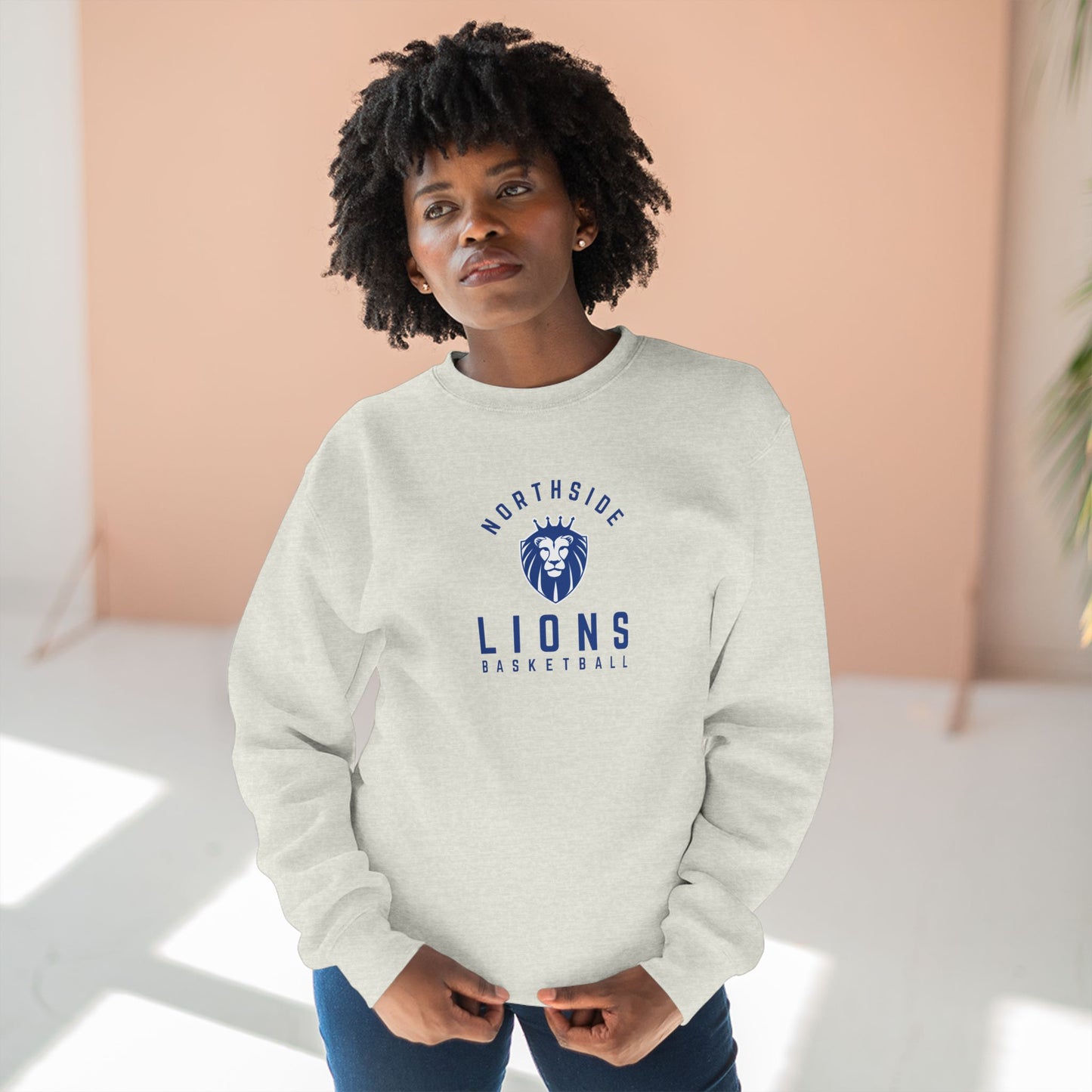 Gender Neutral Lions Crest Crewneck Sweatshirt - Blue Font