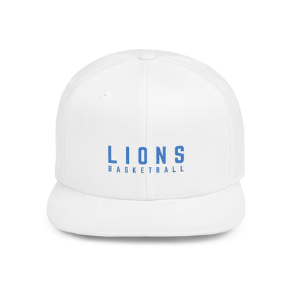 Lions Basketball Flat Bill Snapback Hat Blue Lettering — Team Logo Cap