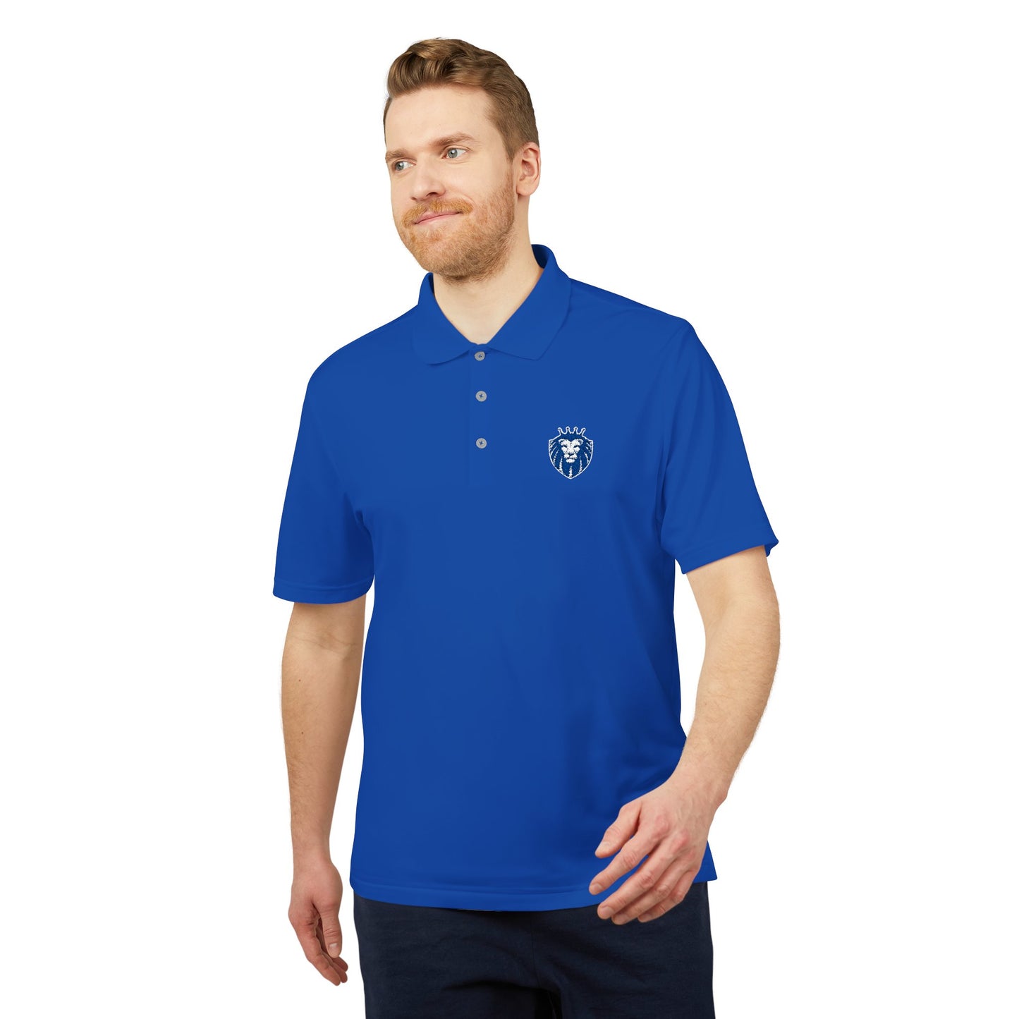 Adidas Gender Neutral Embroidered Blue Lion Crest Performance Polo