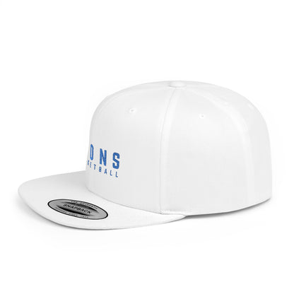 Lions Basketball Flat Bill Snapback Hat Blue Lettering — Team Logo Cap
