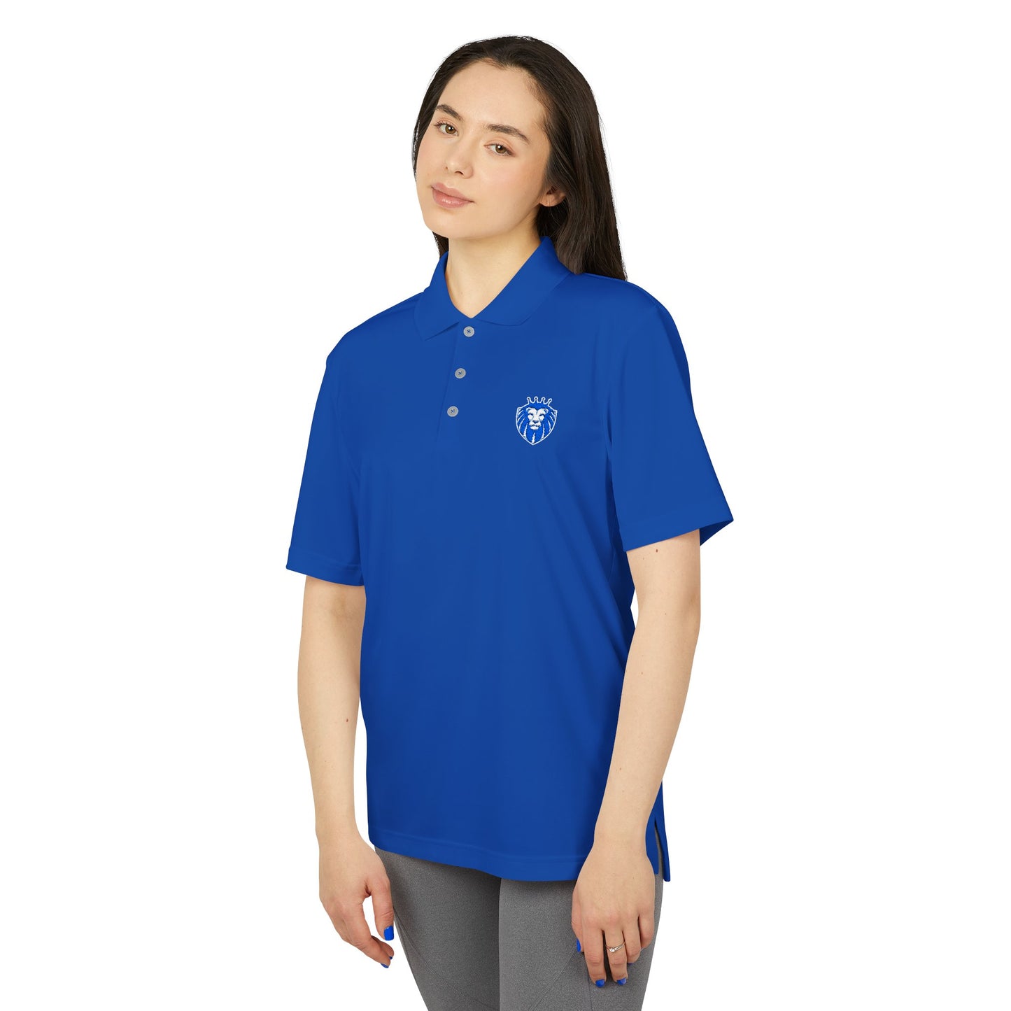 Adidas Gender Neutral Embroidered Blue Lion Crest Performance Polo