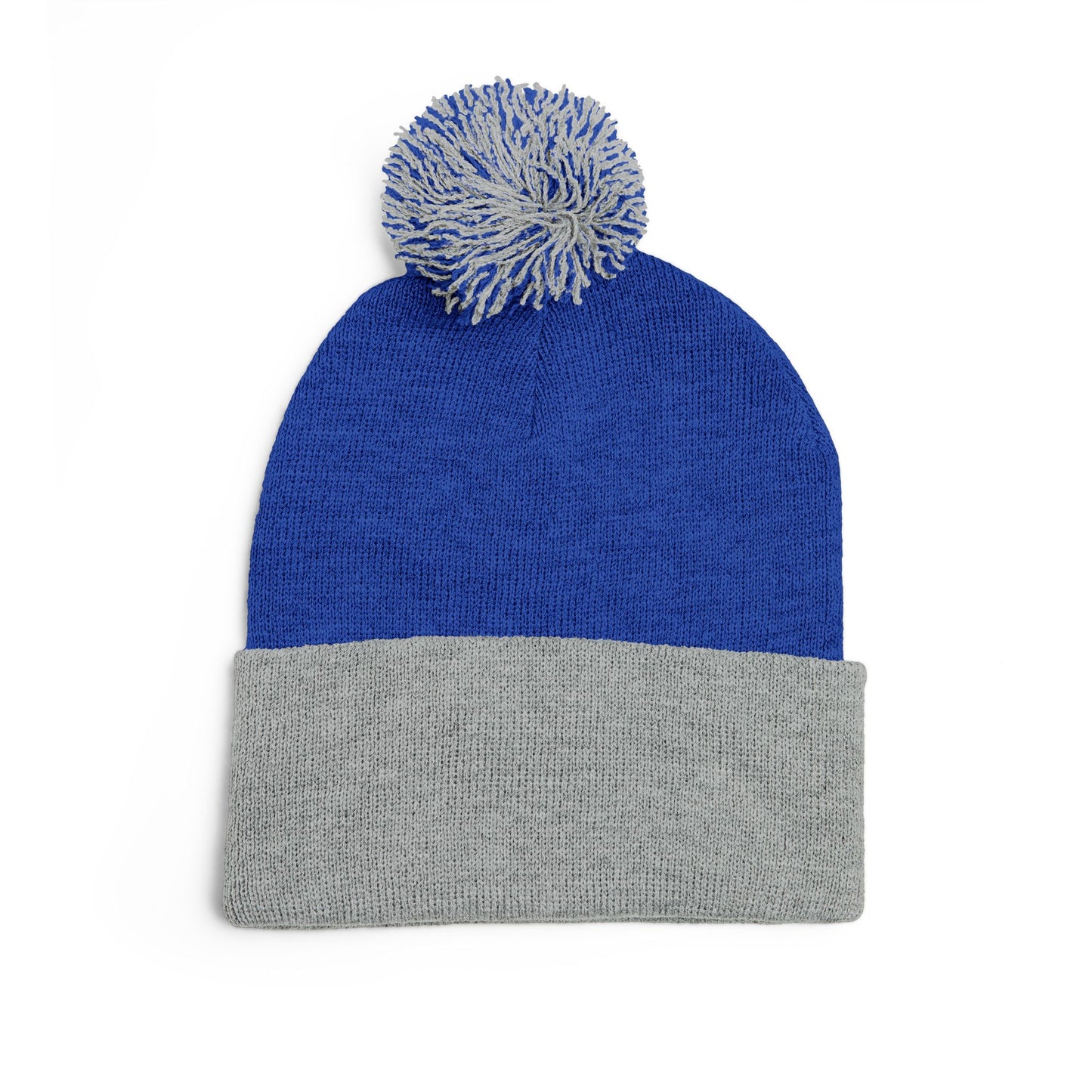 Embroidered Pom-Pom Knit Cap — Blue & Grey Lions Basketball Beanie