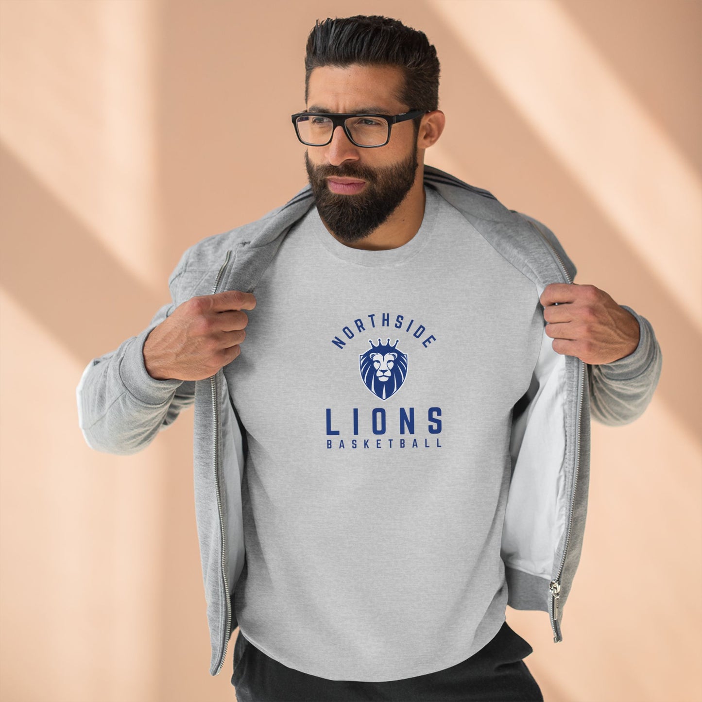 Gender Neutral Lions Crest Crewneck Sweatshirt - Blue Font