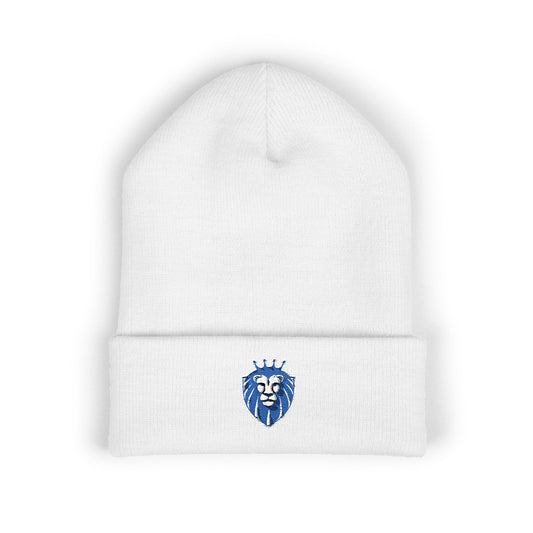 Embroidered Blue Lion Cuffed Beanie