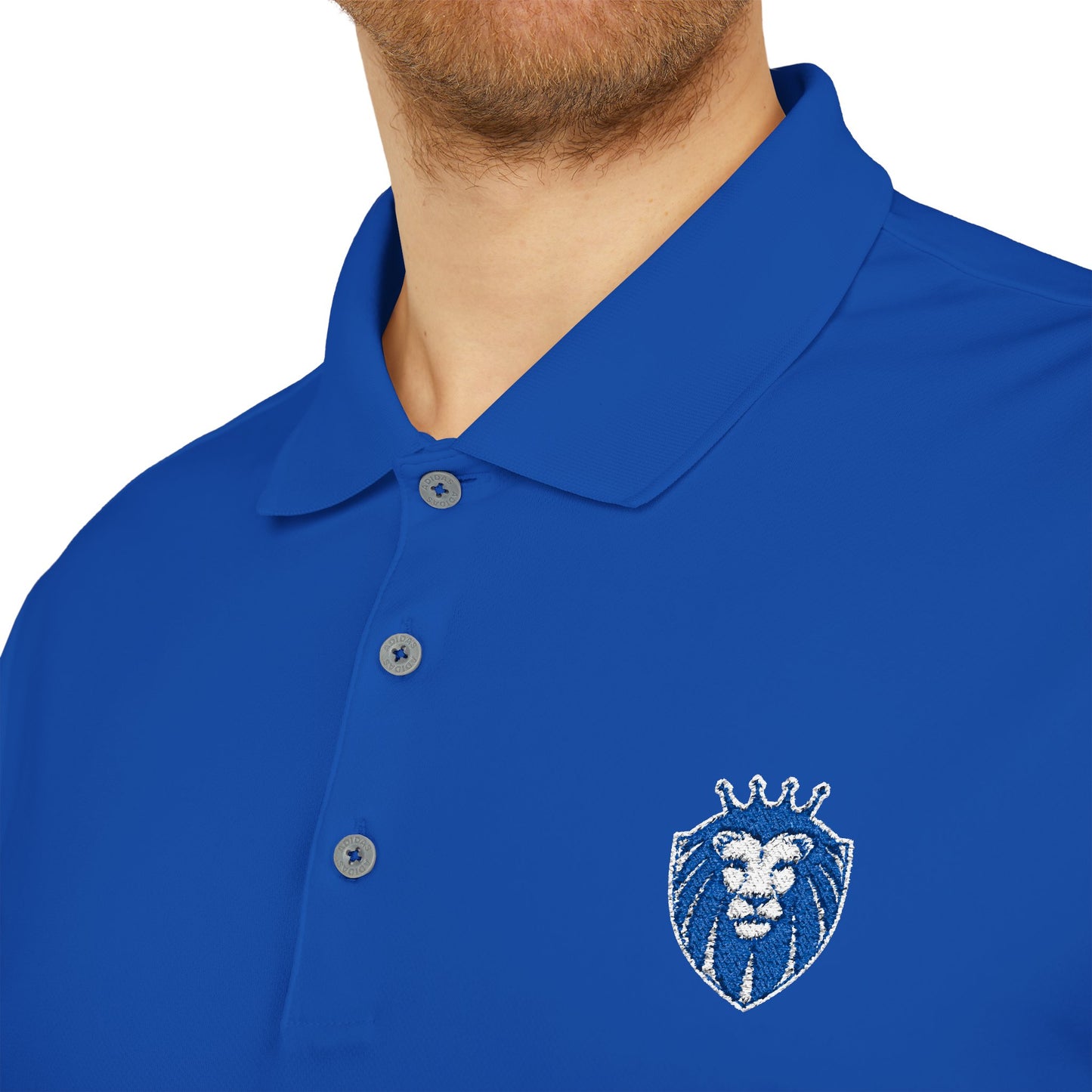 Adidas Gender Neutral Embroidered Blue Lion Crest Performance Polo