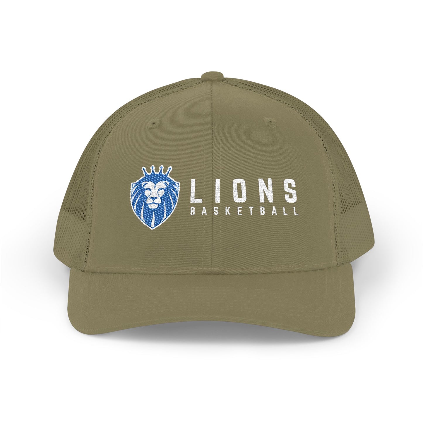 Lions Basketball Embroidered Trucker Hat — Snapback Mesh Cap for Fans