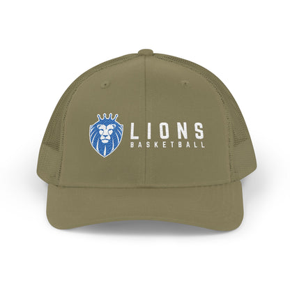 Lions Basketball Embroidered Trucker Hat — Snapback Mesh Cap for Fans