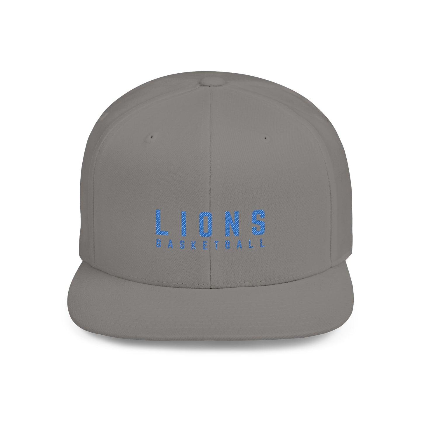 Lions Basketball Flat Bill Snapback Hat Blue Lettering — Team Logo Cap