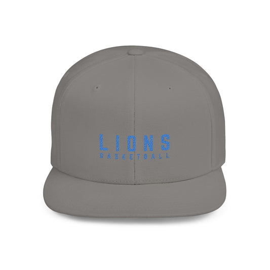 Lions Basketball Flat Bill Snapback Hat Blue Lettering — Team Logo Cap