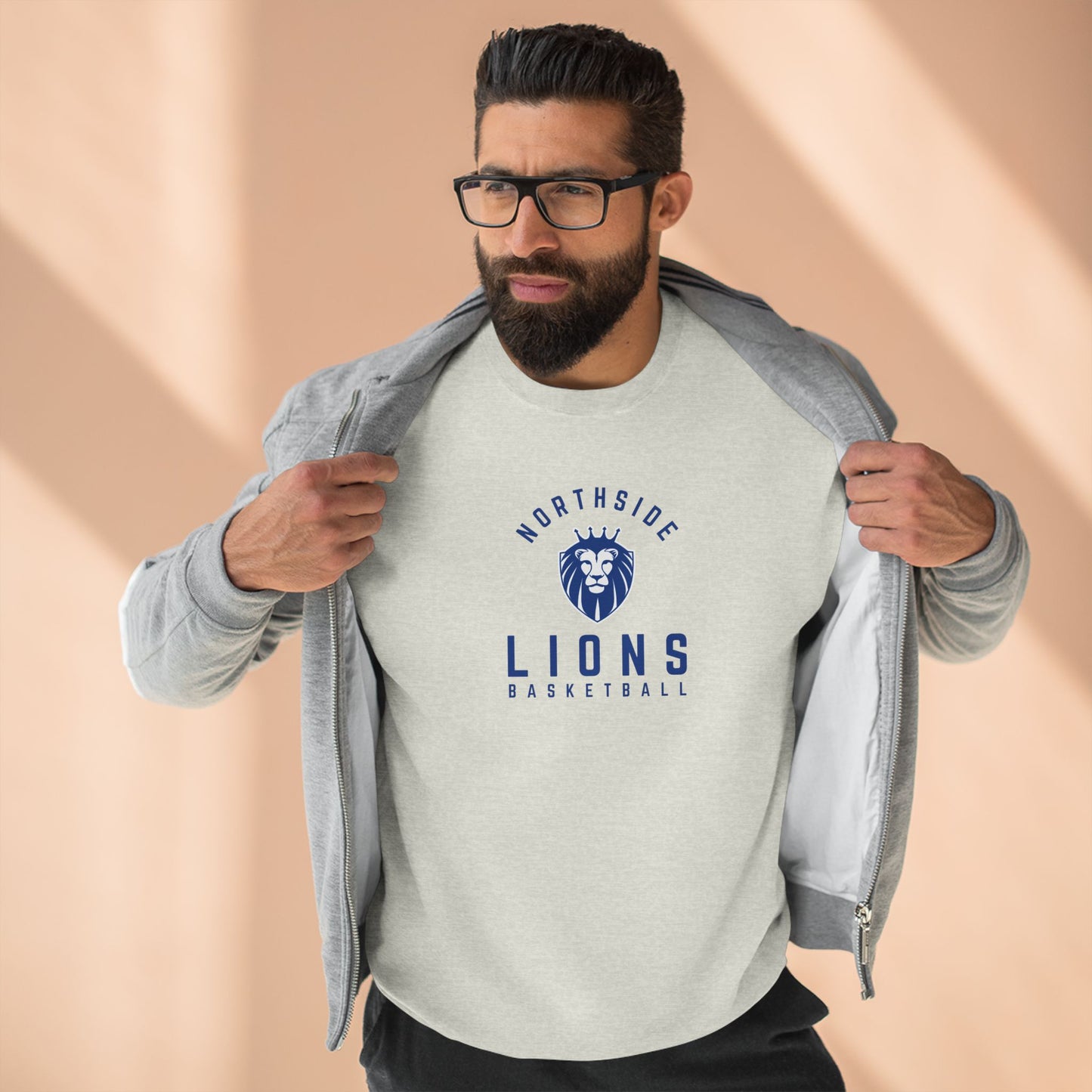 Gender Neutral Lions Crest Crewneck Sweatshirt - Blue Font