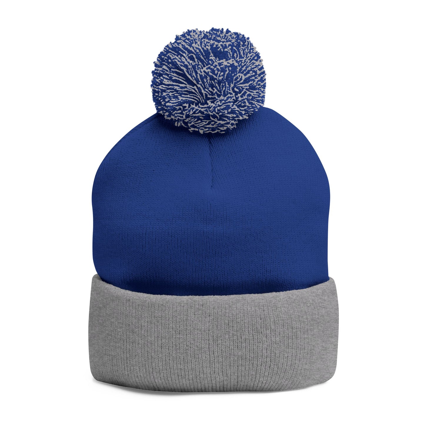Embroidered Pom-Pom Knit Cap — Blue & Grey Lions Basketball Beanie