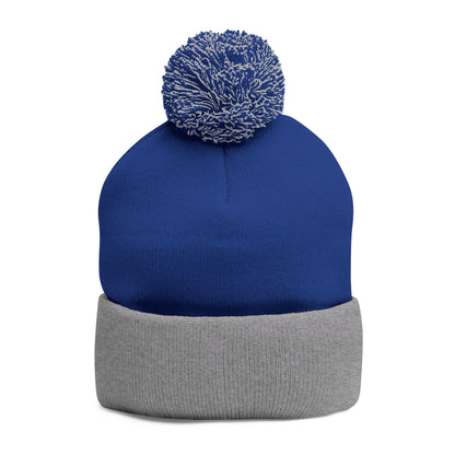 Embroidered Pom-Pom Knit Cap — Blue & Grey Lions Basketball Beanie