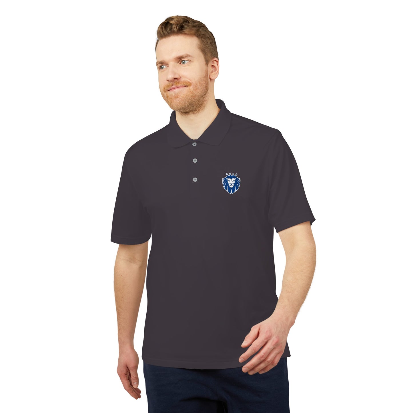 Adidas Gender Neutral Embroidered Blue Lion Crest Performance Polo